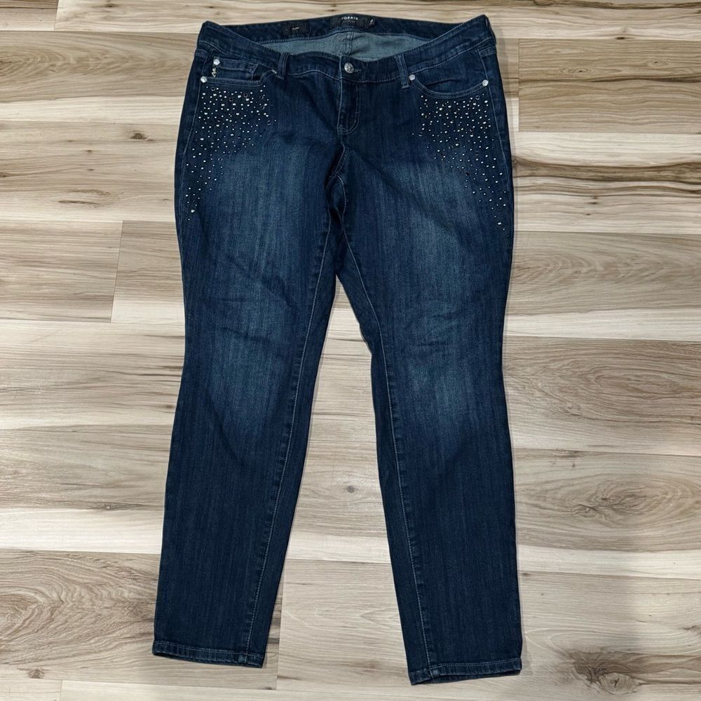Torrid Dark Wash Blinged/Studded Skinny Denim Jeans Women’s 16